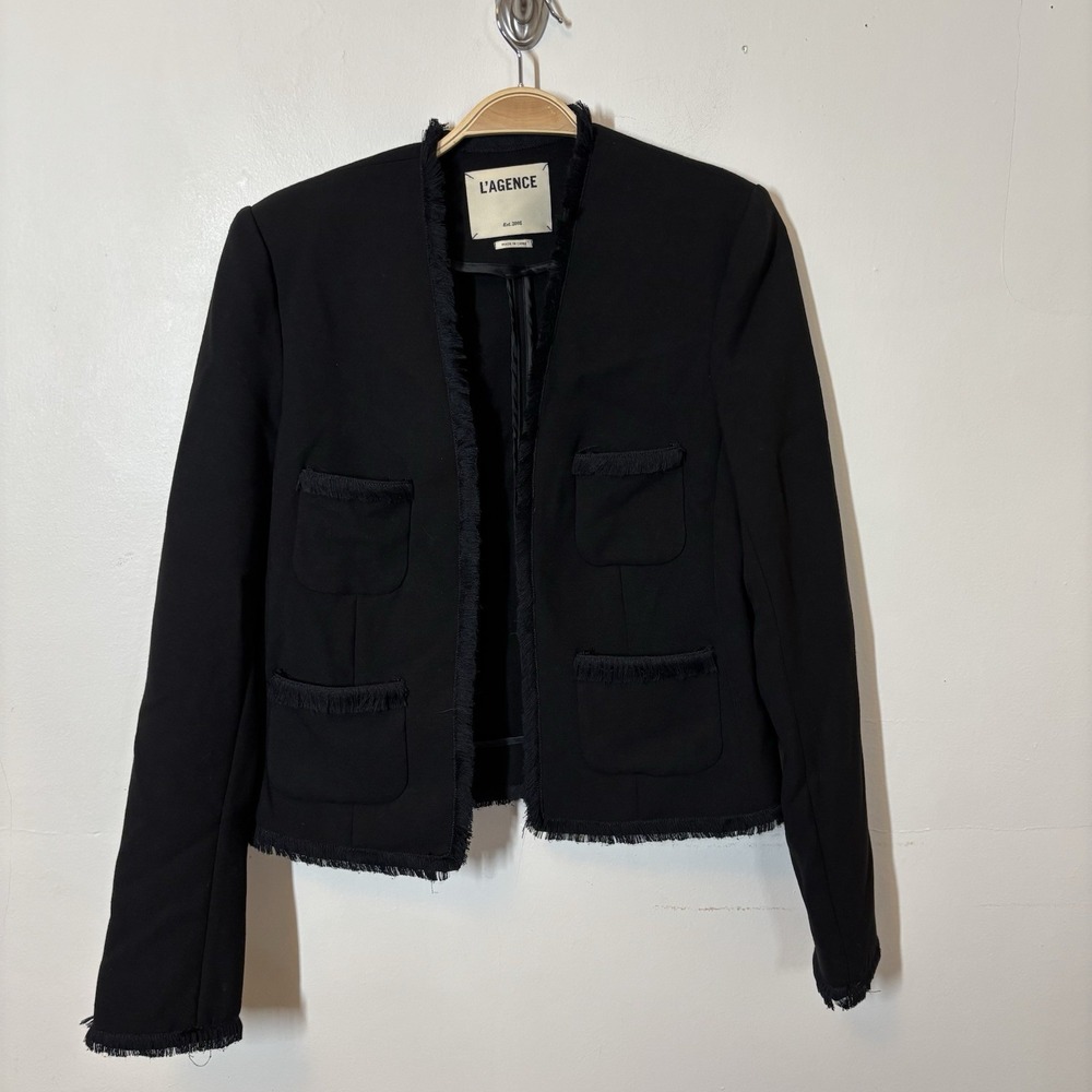 L'agance Fringe Agnes Blazer Black Size 2 Preppy‎ Officecore Quiet Luxury